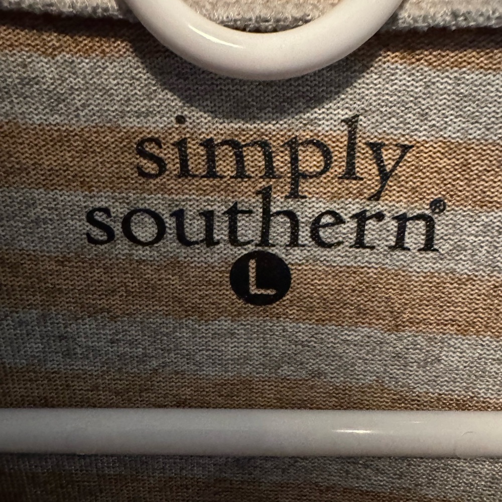 Simply Southern Striped Side Button Sweater Size L Camel/Gray Soft Casual Top - Picture 4 of 7